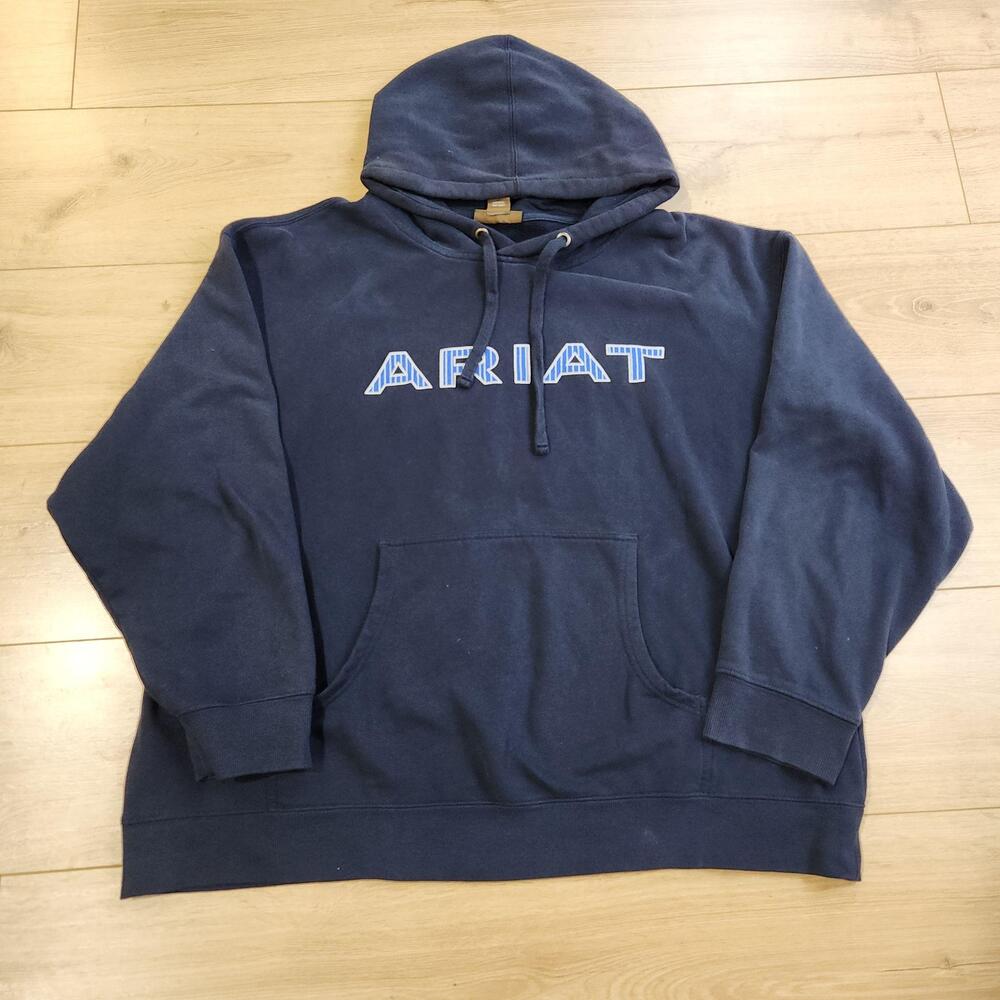 Ariat Hoodie Sweatshirt Mens XL Blue USA Flag Back Graphic Fleece Pullover